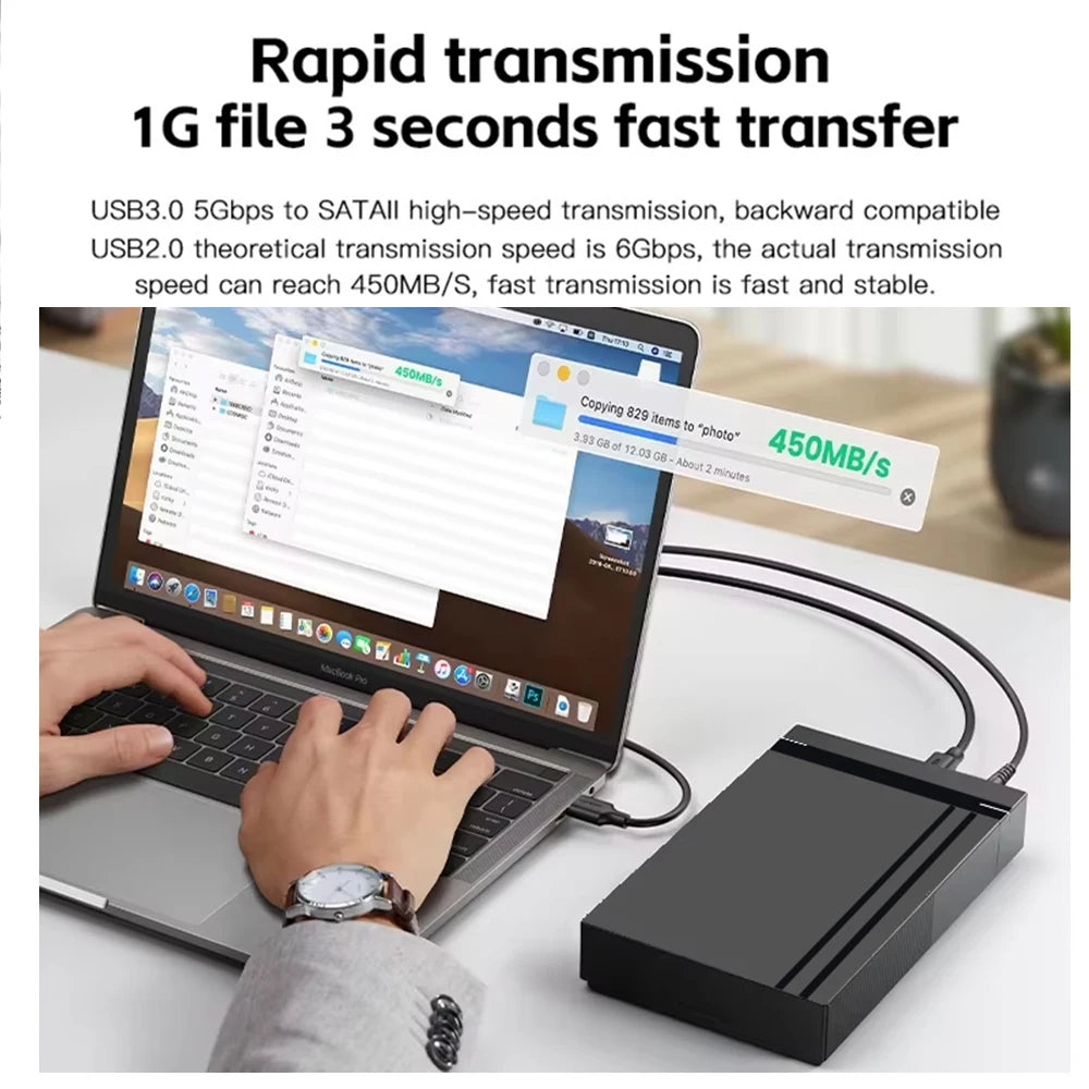 USB 3.0 to SATA External Hard Drive Enclosure – Supports 2.5-inch & 3.5-inch HDD/SSD, Up to 10TB, 5Gbps (Includes 12V Adapter)