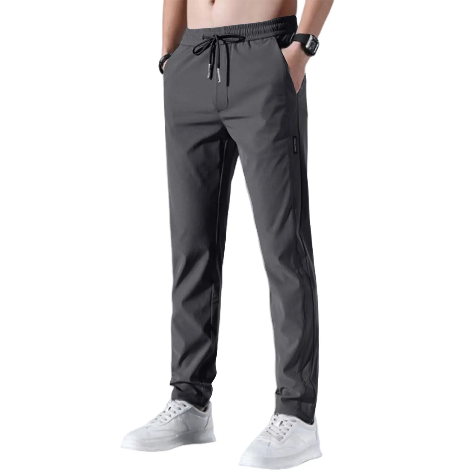 Men's Fast-Dry Stretch Ice Silk Pants - Mid-Waist Breathable Straight-Leg Casual Sports Trousers