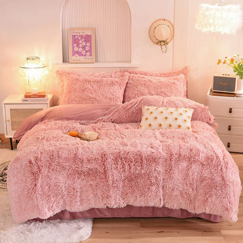 3-Piece Mink Velvet Coral Fleece Duvet Cover Set – Super Shaggy Warm Cozy Bedding with 2 Pillowcases, Multiple Sizes 150x200–220x240 cm (59x79–87x94 in)