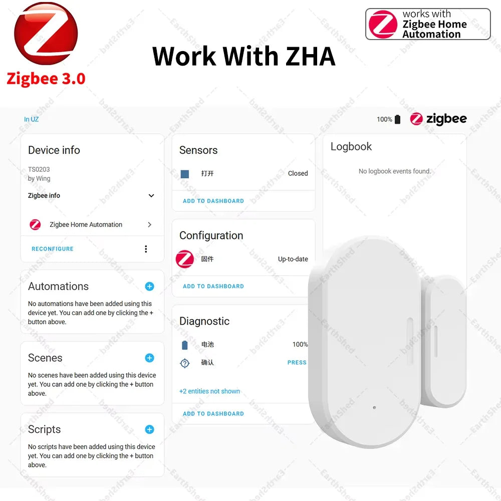 Zigbee 3.0 Door & Window Contact Sensor — Works with Home Assistant ZHA, Zigbee2MQTT, Tuya Smart Life (Zigbee Hub Required)