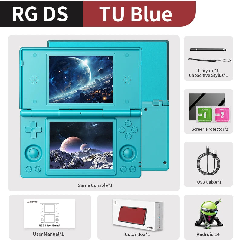 Dual-Screen Flip Handheld Game Console 4.0 in (10.16 cm) IPS Touchscreen — Android 14, 4000mAh, WiFi 2.4/5G & Bluetooth 4.2, TF up to 2TB