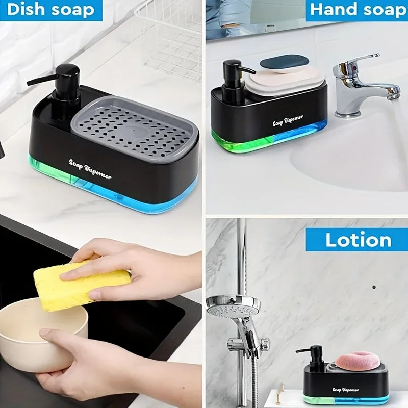 2-in-1 Kitchen Soap Dispenser with Built-In Sponge Holder Countertop Dish & Hand Pump
