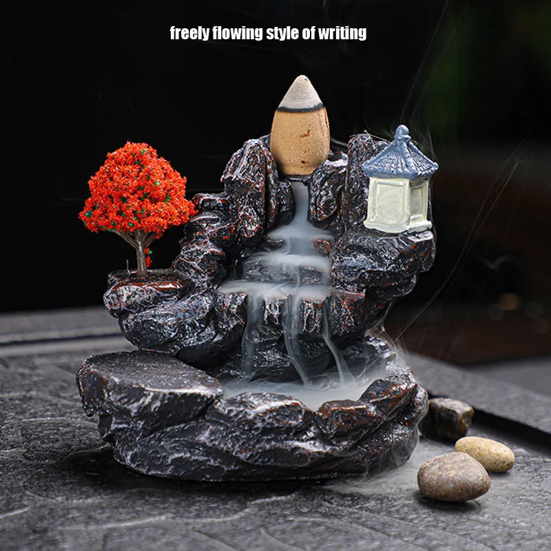Backflow Waterfall Incense Holder Burner – Aromatherapy Home Decor with Backflow Incense Cones