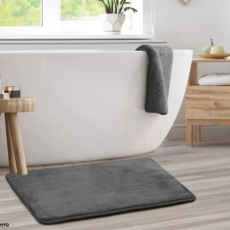 Super Absorbent Coral Velvet Bath Mat - Non-Slip Bathroom Floor and Door Mat