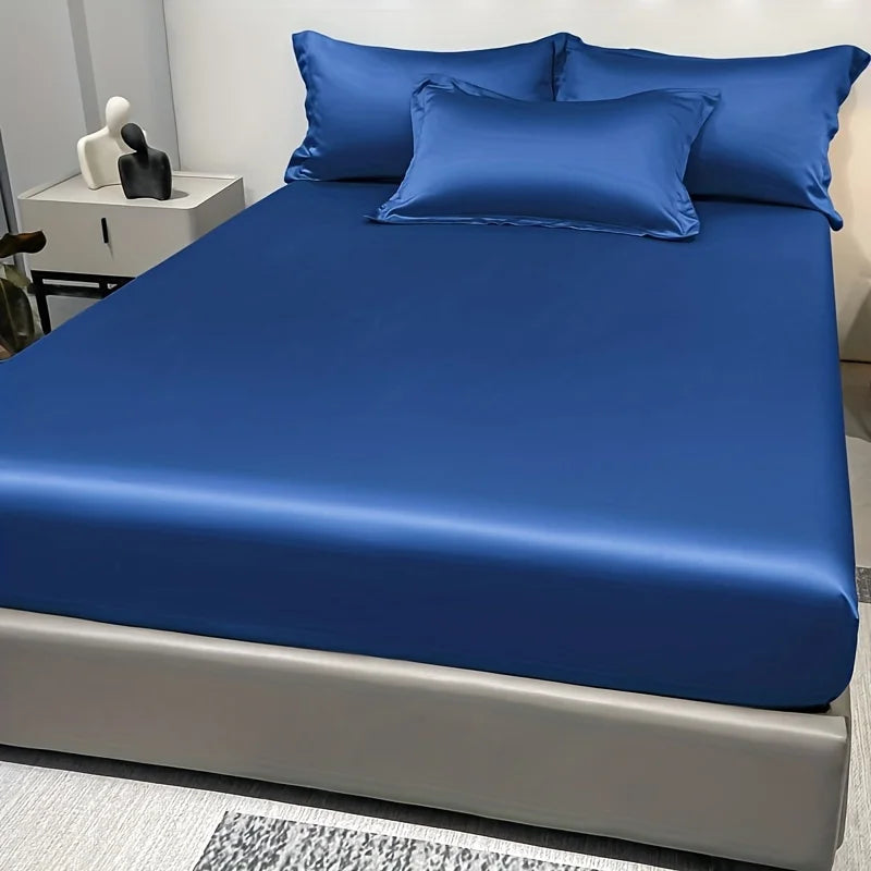 Satin Ice Silk Solid Fitted Sheet — 1-Piece Bed Sheet (Pillowcase Not Included)