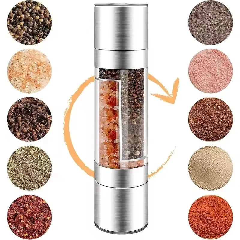 2-in-1 Salt & Pepper Grinder - Manual Stainless Steel Spice Mill with Adjustable Ceramic Grinder