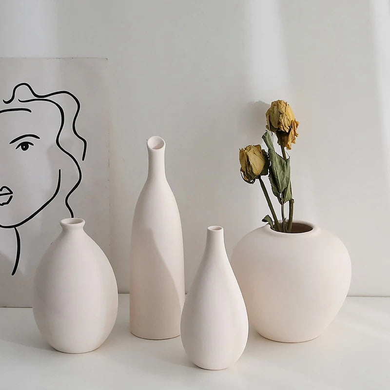 Ceramic Decorative Vase for Dried Flowers & Hydroponic Plants, Modern Table Ornament for Living Room Bedroom Office