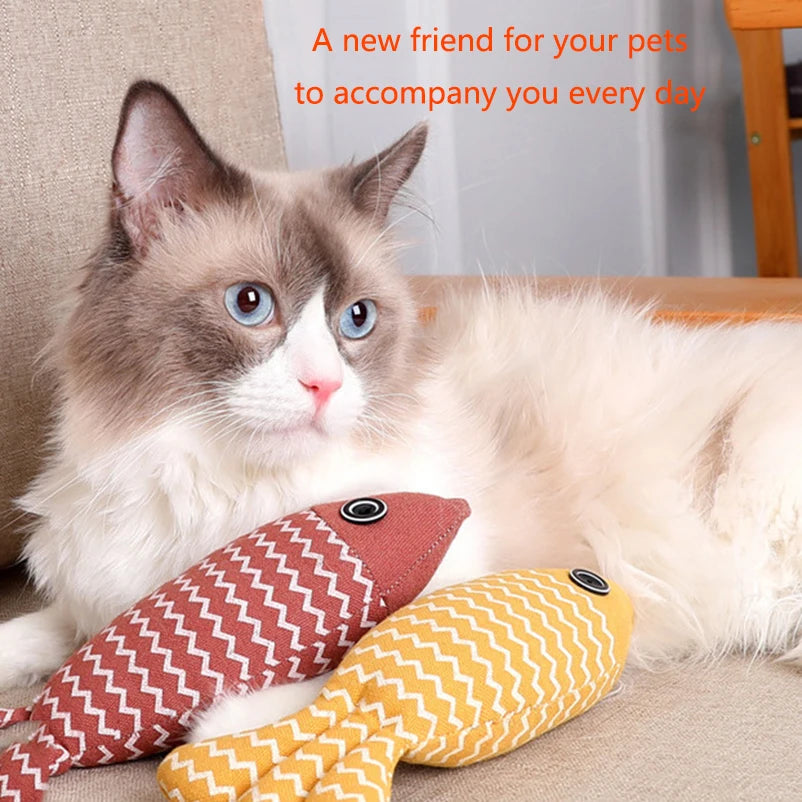 Burlap Fish Cat Toy — Interactive Chew-Resistant Teeth-Cleaning Fish Toy for Cats
