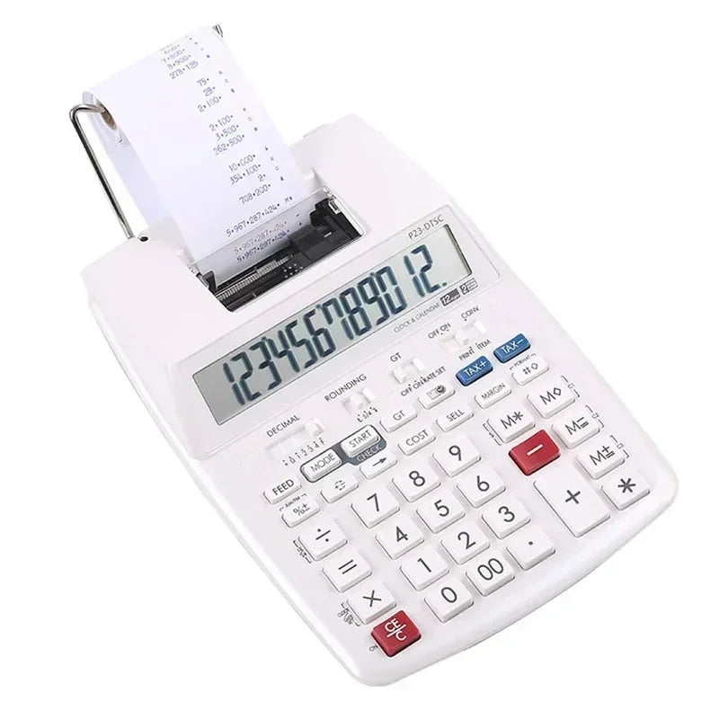 Dual-Color 12-Digit Printing Calculator for Accounting, Banking & Finance, Date/Time Print with Paper Roll