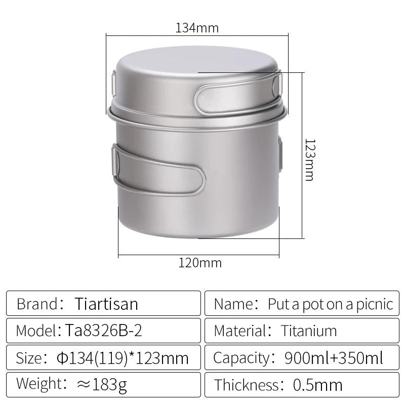 Ultralight Titanium Camping Cookware Set – Folding Handle Pot & Frying Pan for Backpacking, Hiking & Picnic