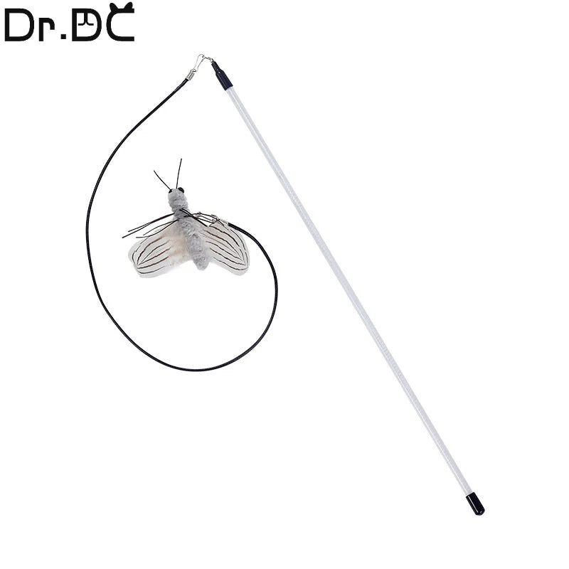Dragonfly Feather Cat Teaser Toy with Detachable Wand and Bell, Interactive Cat Toy