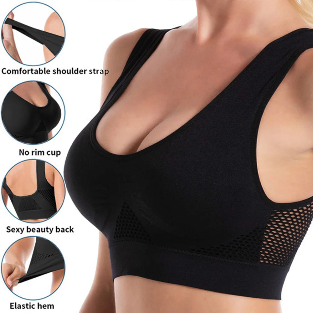 Seamless Mesh Plus Size Sports Bra Wireless Shockproof Breathable Yoga and Gym Crop Top Up to 6XL