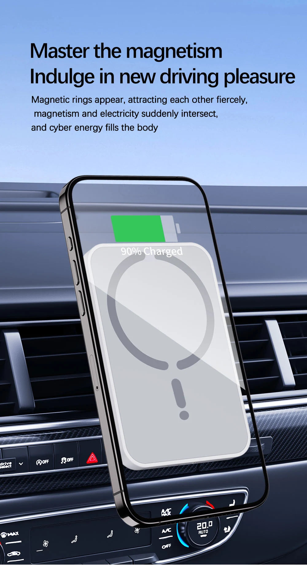 15W Magnetic Car Wireless Charger MagSafe-Compatible Air Vent Phone Holder 360° Rotating Fast Charging USB-C