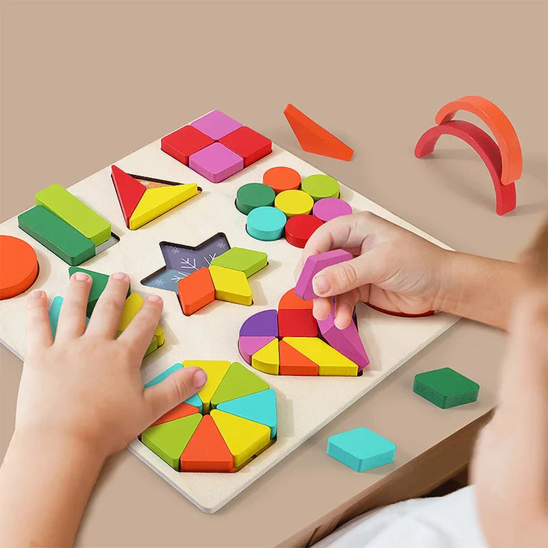 Montessori Wooden Geometric Shape Puzzle Board - Early Learning Matching Toy for Toddlers & Preschoolers, 30 x 30 x 1.5 cm (11.8 x 11.8 x 0.6 in)