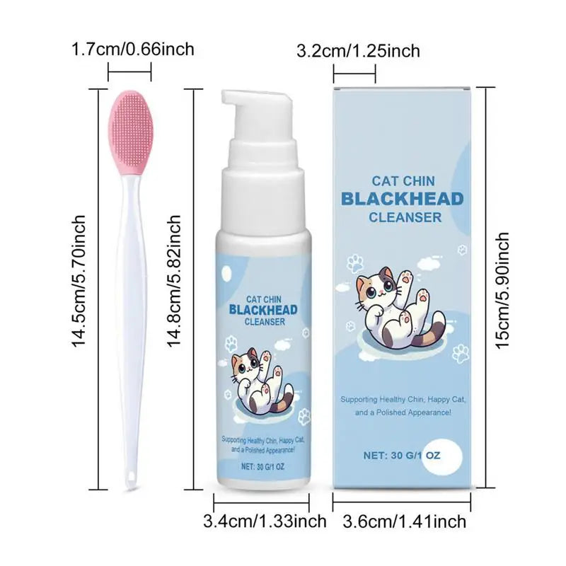 Chin Cleaner for Cats & Dogs 30g — Blackhead & Acne Cleansing Lotion with Dual-Sided Brush, Tooth Stain & Tartar Remover