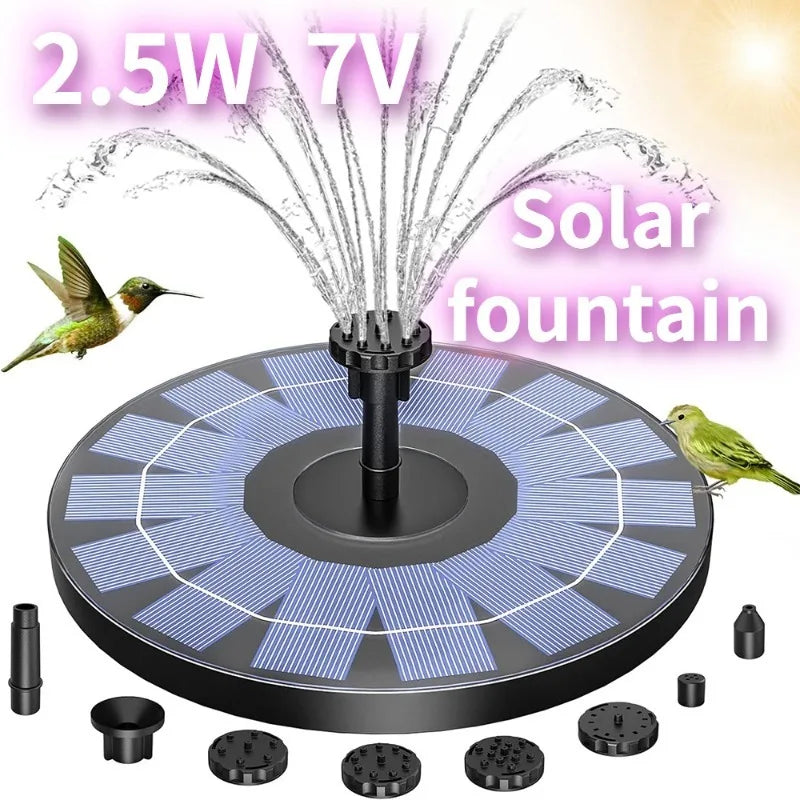 Solar Fountain Pump Kit for Garden Pond & Bird Bath — 1W, 1.5W, 2.5W with 6 Interchangeable Nozzles