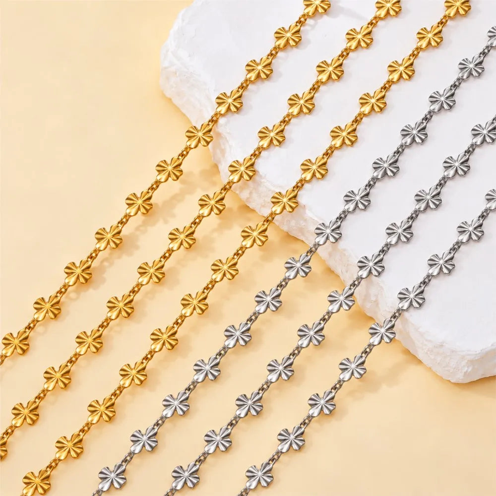 1 Meter (39.4 in / 3.28 ft) Stainless Steel Flower Clover Chain for DIY Necklace Bracelet Jewelry Making Accessories No Fade