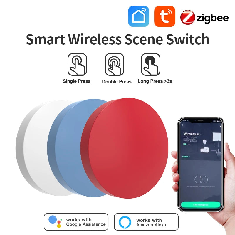 Zigbee Smart Wireless Button Switch - Smart Scene Controller for Voice Assistants