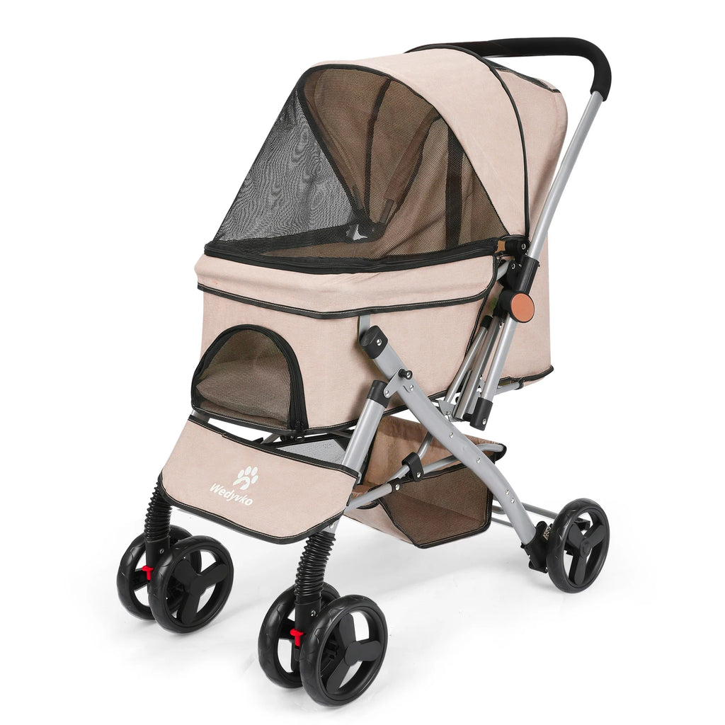 Foldable Pet Stroller for Cats and Dogs, Detachable Shock-Absorbing Travel Carrier, Easy Assembly, Dirt-Resistant