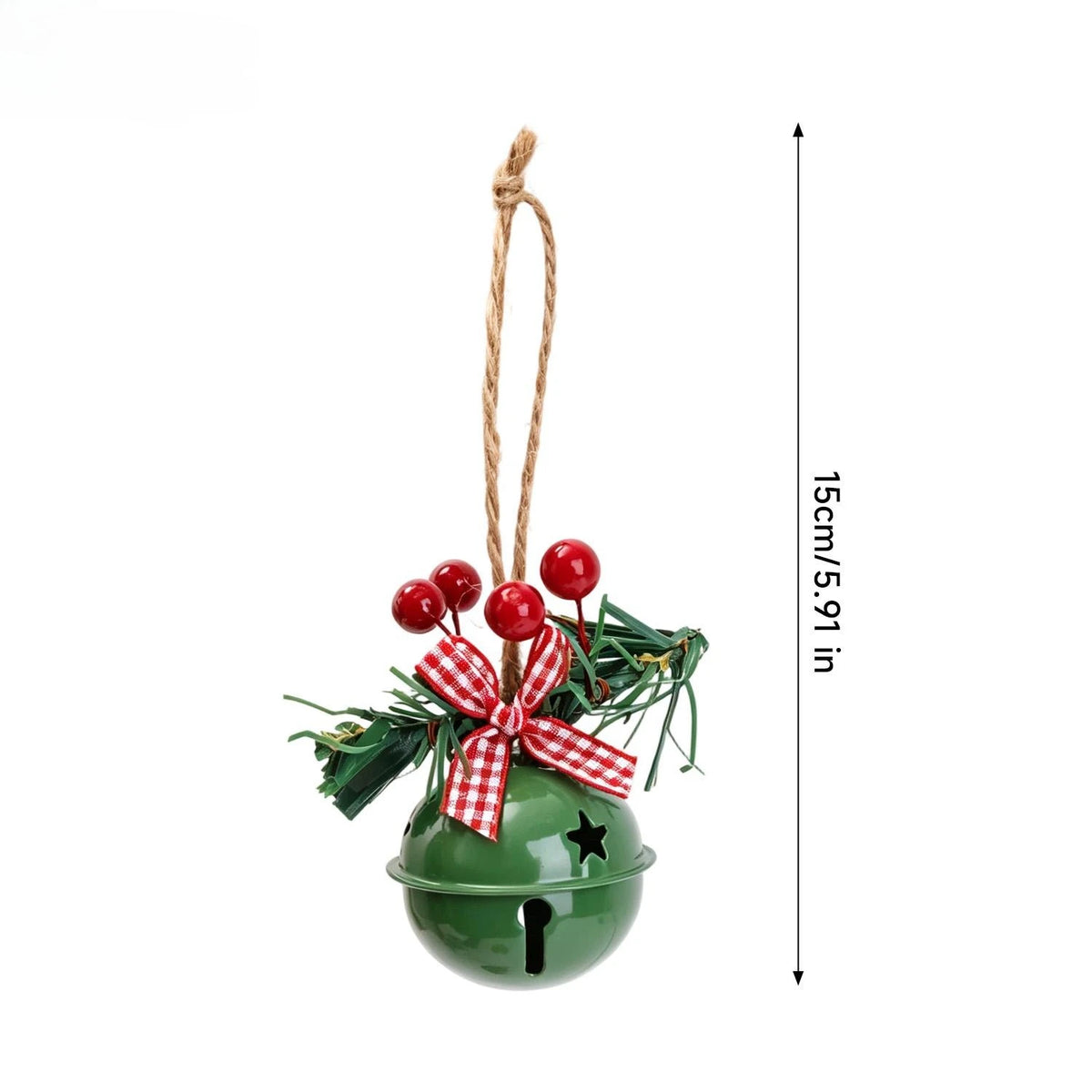 Metal Christmas Star Jingle Bell Ornaments with Red Berry Bow – Tree Decorations, Pack of 1/3/5/10/20