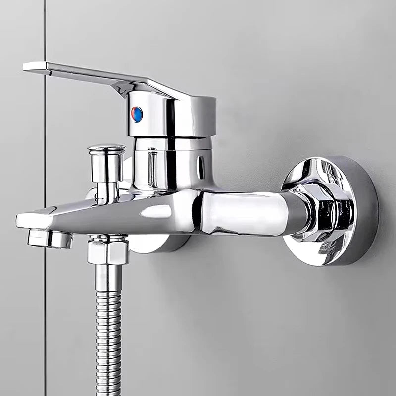 Wall-Mounted Chrome Basin Faucet – Dual Spout Mixer Tap, Zinc Alloy, Hot & Cold