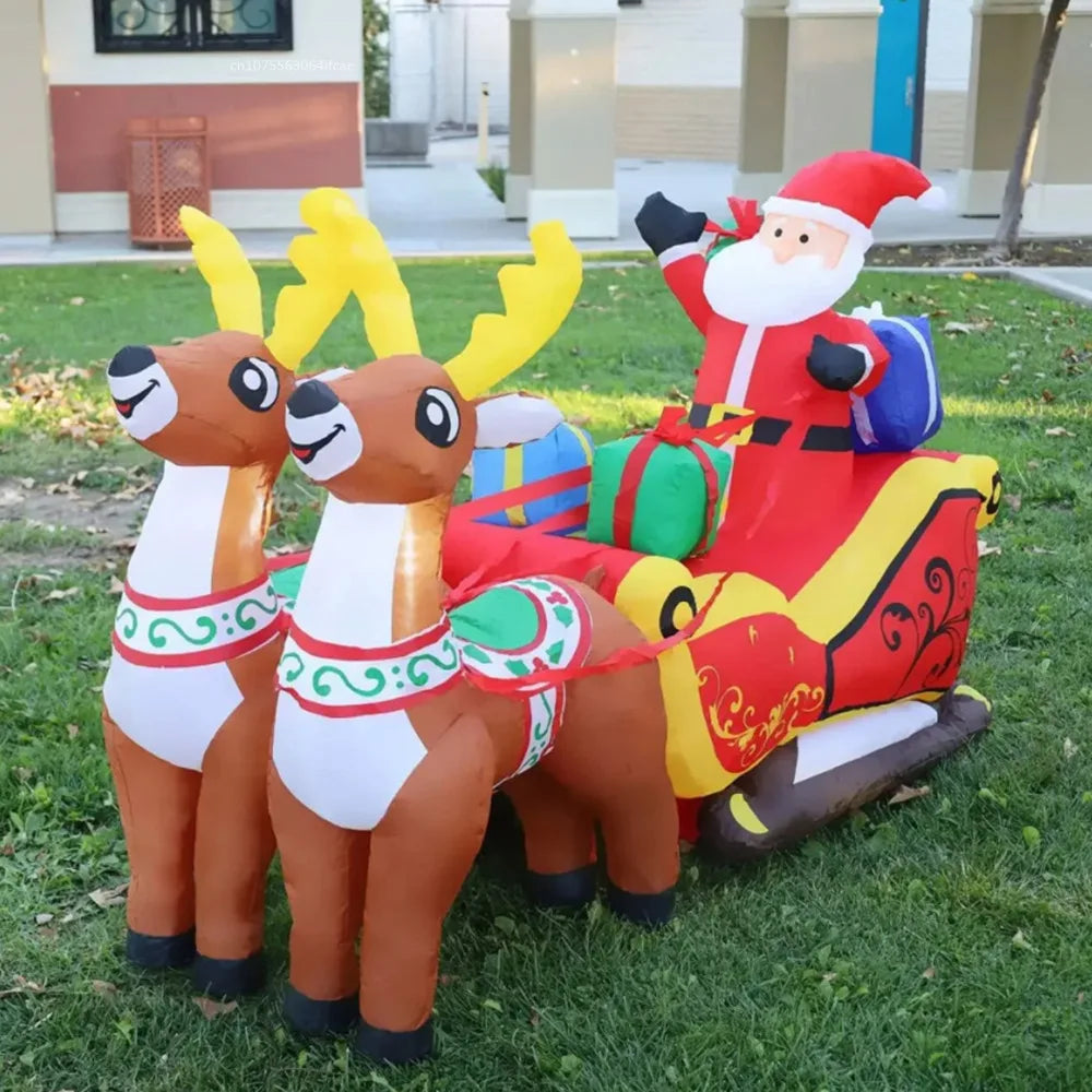 2.1 m (6 ft 11 in) Inflatable Santa Claus on Sleigh with Reindeer – Christmas Yard & Garden Decoration, Indoor/Outdoor
