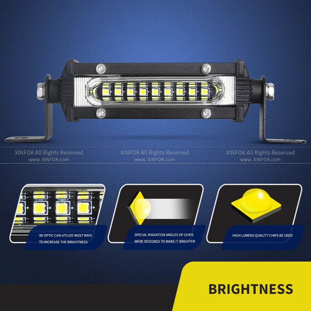 Mini LED Work Light Bar 4.5in (115mm) 27W 9-LED Slim Spot/Flood for SUV ATV UTV Truck Off-Road Backup Driving Fog Lamp