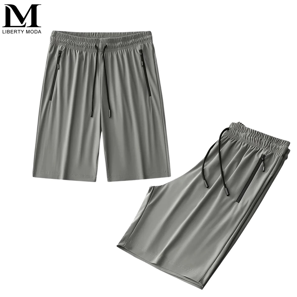 Men's Ice Silk Summer Beach Shorts — Quick-Dry Breathable Knee-Length with Elastic Waist & Pockets