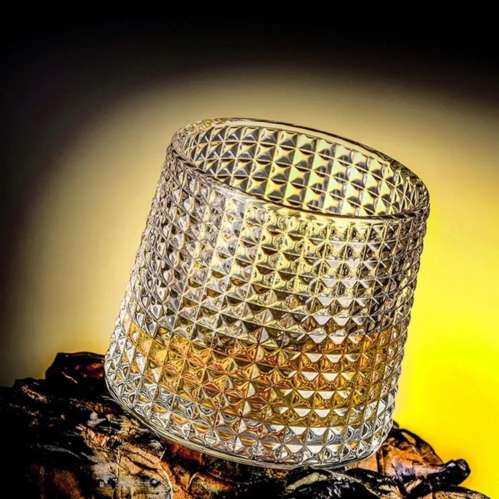 Rotating Whiskey Glass with Base – 360° Spinning Crystal Rum & Cocktail Glass, 160ml (5.4 fl oz)