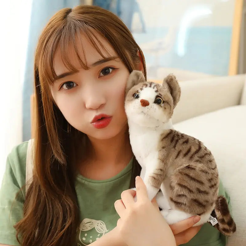 Siamese Cat Plush Toy 7.9–9.8 in (20–25 cm) Lifelike Stuffed Cat, Soft Cuddly Decor & Gift