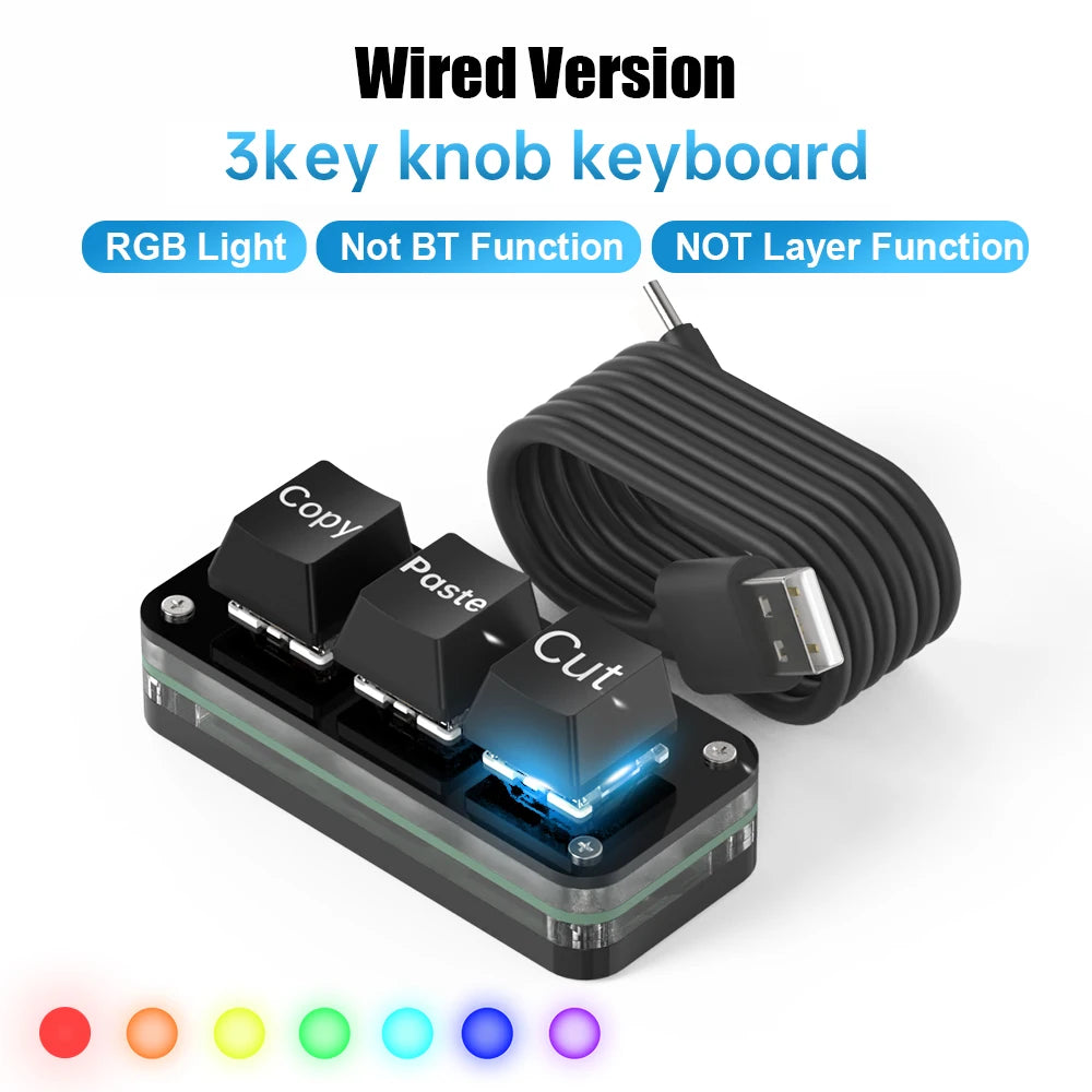 Programmable 3-Key Macro Pad Mini RGB Hot-Swap Keyboard with Knob – Red Mechanical Switches, USB-C Macro Keypad for Gaming, Photoshop & Multimedia