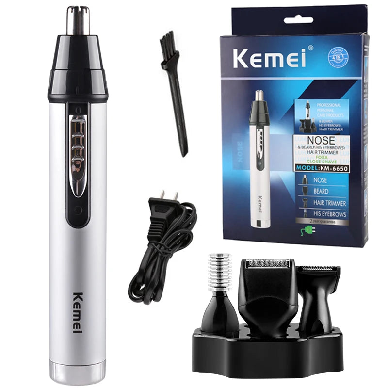 4-in-1 Rechargeable Cordless Nose & Ear Trimmer for Men — Beard, Eyebrow & Face Groomer with EU Charger