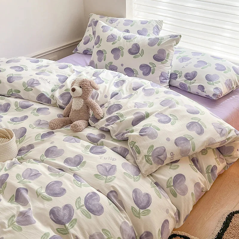 Floral Kawaii Bed Linen Set - Bed Sheet & Duvet Cover Twin / Full / Queen / King (3-4 Pc)