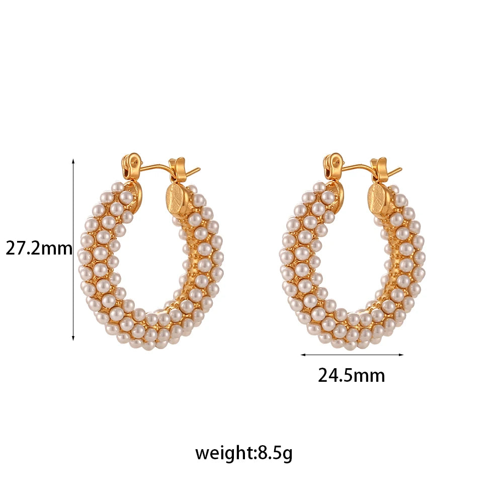 Dainty Pearl Hoop Earrings for Women — 15mm & 23mm Gold-Plated Hypoallergenic Stainless Steel Hoops