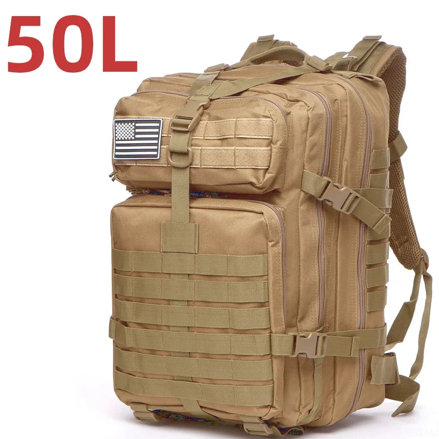 25L & 50L Waterproof Nylon Tactical Backpack - Hiking Camping Trekking Fishing Rucksack with MOLLE