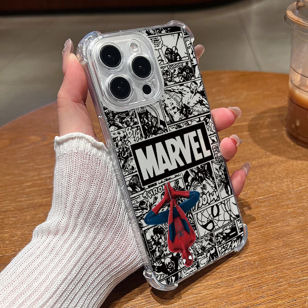 Clear Spider Pattern Shockproof Half-Wrap iPhone Case — Soft PC+TPU Anti-Scratch Lens Protection