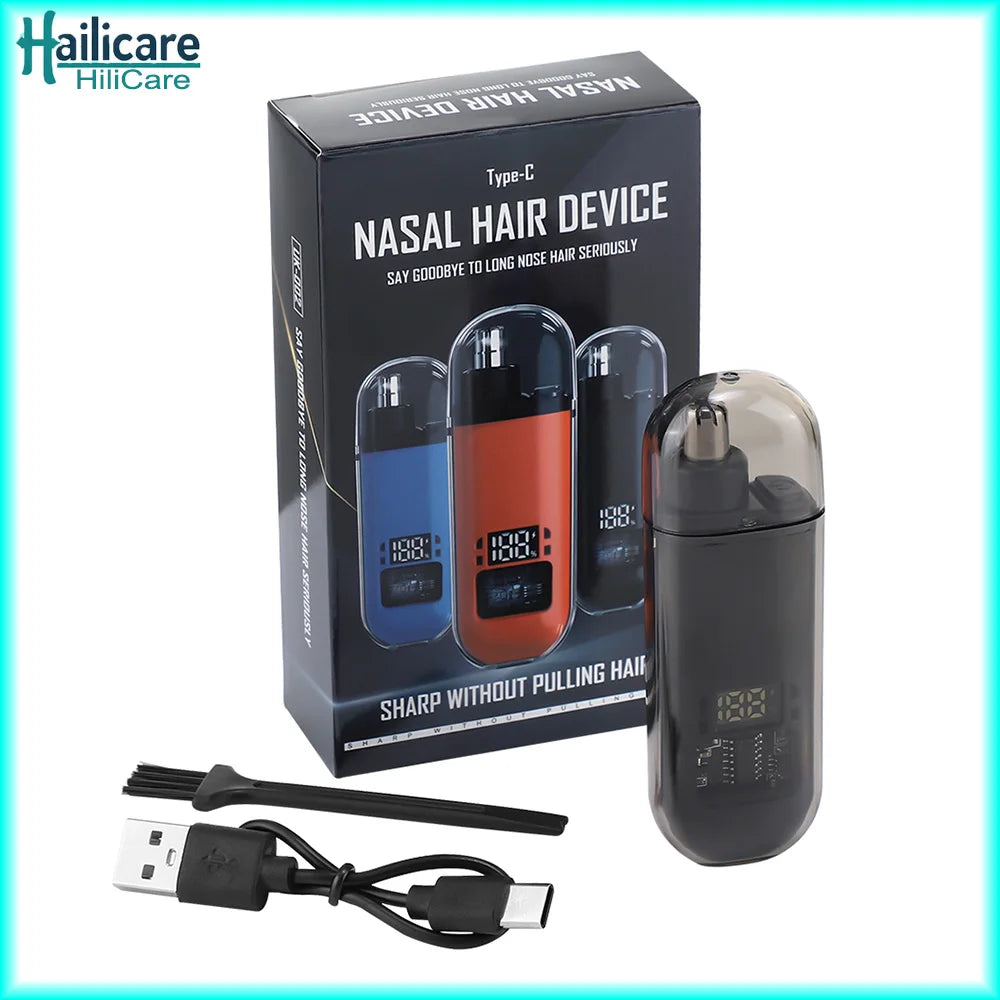 Portable USB-C Rechargeable Nose & Ear Hair Trimmer, 360° Safety Blade, Detachable Washable Head