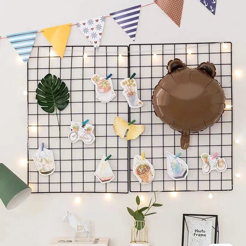 Wall Mounted Wire Grid Organizer with Removable Baskets, Hooks and Shelves, Iron Mesh Storage Panel