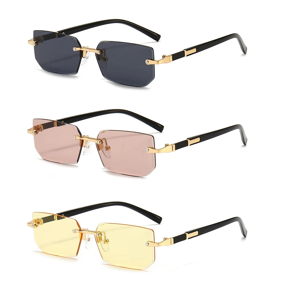 Rimless Rectangle Sunglasses for Women and Men - Small Square Mirrored Summer Travel Shades