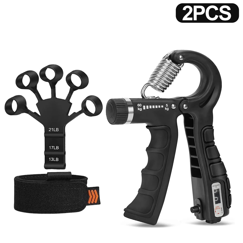 Adjustable Hand Gripper 10–60 kg (22–132 lb) Heavy-Duty Grip Strength Trainer — Wrist & Finger Exerciser with Accessories