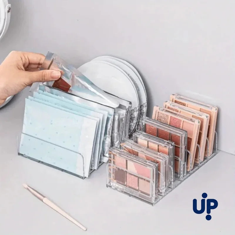 7-Slot Clear Cosmetic Organizer - Transparent Plastic Makeup Holder for Vanity, Bathroom & Office