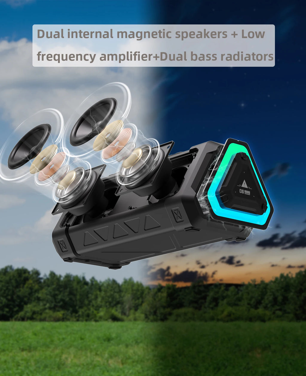 Portable Outdoor Bluetooth Speaker 40W Bluetooth 5.3 Stereo IP67 Waterproof Micro SD RGB Lights TWS
