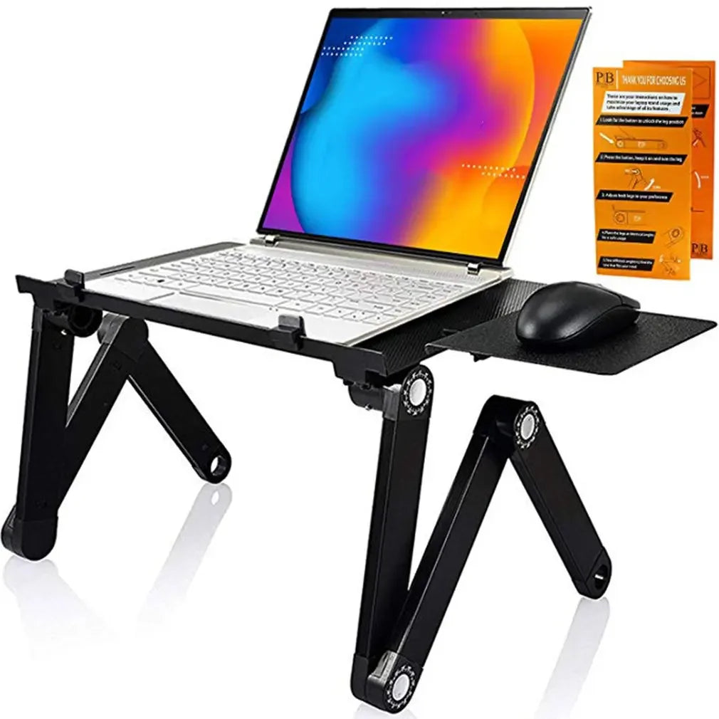 Aluminum Folding Laptop Table with Cooling Fan – Adjustable Lap Desk Tray for Bed & Office, 15.7 x 11.8 x 2.8 in (400 x 300 x 70 mm)