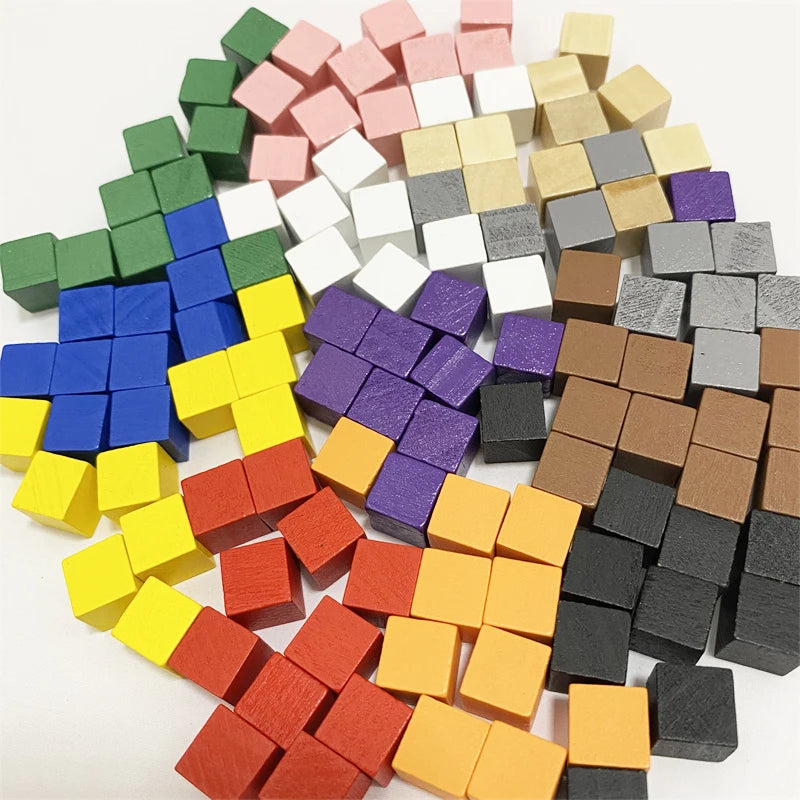 100-Pack 10mm (0.39 in) Colorful Wooden Cubes - Dice Tokens for Crafts, Board Games & Early Education