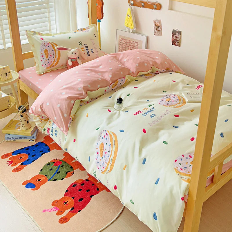 3-Piece Printed Quilt Set for Women – Japanese Korean Cartoon Bedding (1 Quilt + 2 Pillowcases)