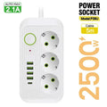 EU Power Strip 8 Outlets, 4 USB Fast Charging Ports, Overload Protection Extension Cord — 2m / 5m
