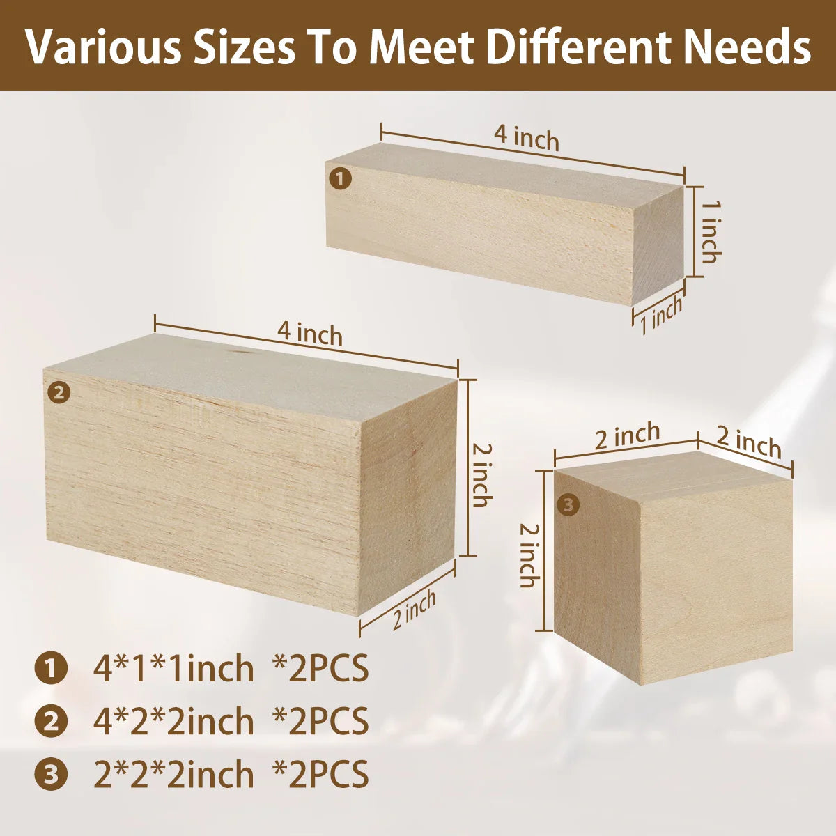5-Piece Basswood Carving Block Set — 1 block 4×2×2 in (10×5×5 cm) + 4 blocks 4×1×1 in (10×2.5×2.5 cm) Unfinished Wood for Carving, Whittling & DIY Crafts