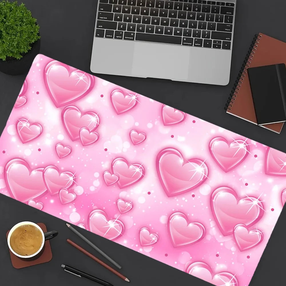 Pink Heart-Shaped Gaming Mouse Pad - Smooth Cloth Surface, Non-Slip Rubber Base, Customizable Desk Mat