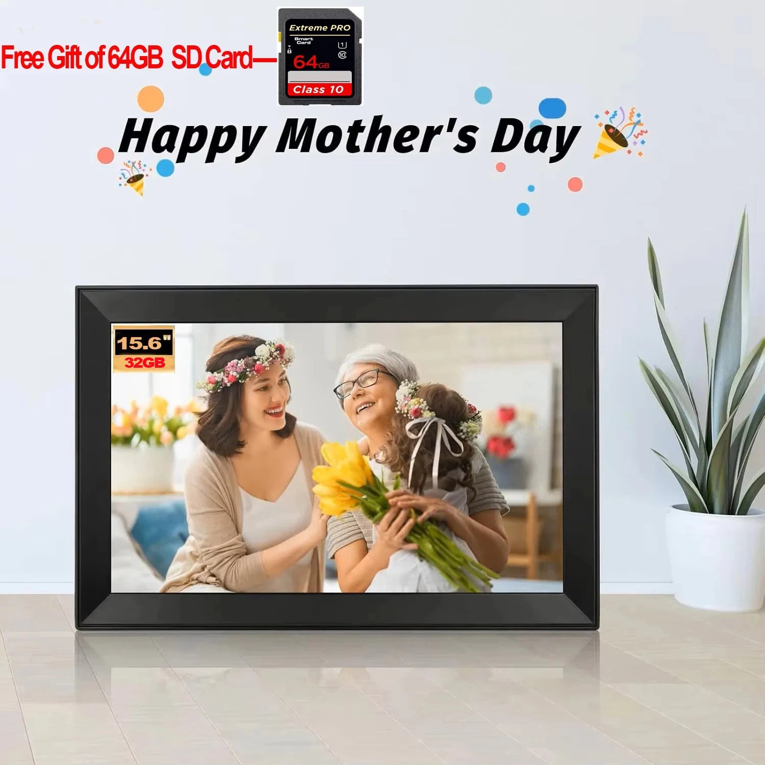 15.6-Inch (39.6 cm) 1080P WiFi Touch IPS Digital Photo Frame – 32GB or 32GB+64GB, SD/USB, Frameo Support