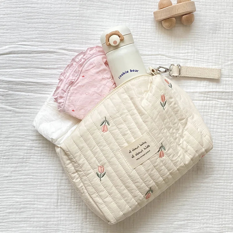 Embroidered Mommy Diaper Bag Zippered Nappy Pouch Travel Stroller Organizer